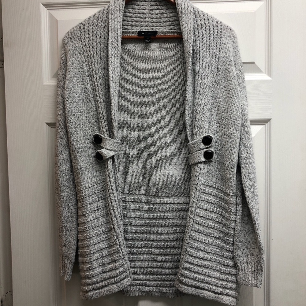 AB Studio Cozy Gray Open-Front Shawl Collar Sweater Extra Small